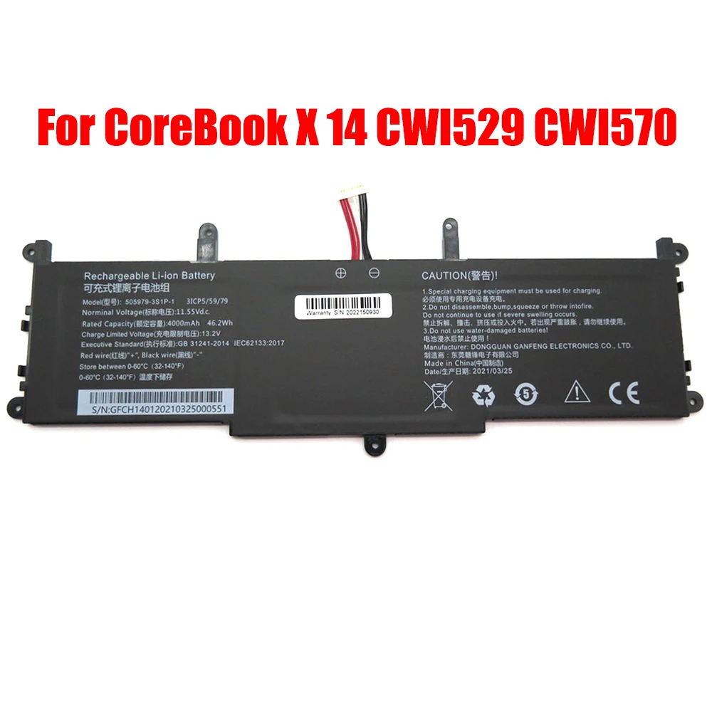 

Laptop Battery For Chuwi For CoreBook X 14 CWI529 CWI570 505979-3S1P-1 11.55Vdc 46.2Wh 10PIN 7Lines New