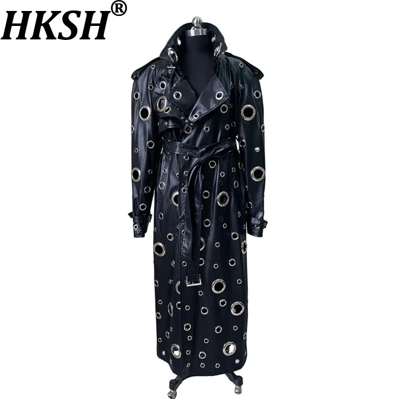 HKSH Spring Autumn New Women Tide Darkwear Loose Oversized Hollowed-Out Jacket PU Leather Outerwear Men High Street Coat HK27964