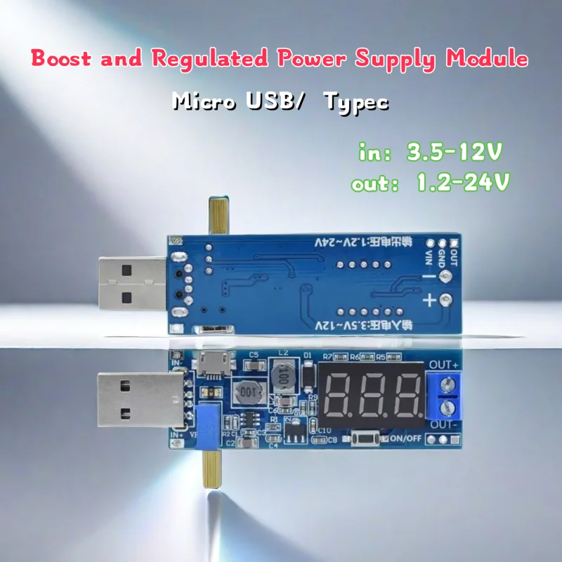 DC-DC USB Boost-Stromversorgungsmodul mit Spannungsregelung, Konvertiert 5V zu 3,3V, 9V, 12V, 24V, Desktop-Stromversorgungsmodul