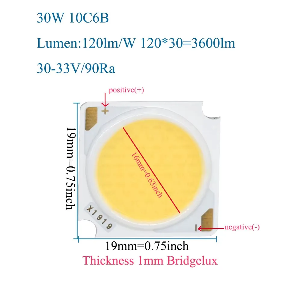 10Pcs CRI90 COB LED Light-emitting Diode Bridgelux Chip 10W 20W 30W 40W 50W 19mm DIY LED Bulb Spotlight Light Source Akcesoria