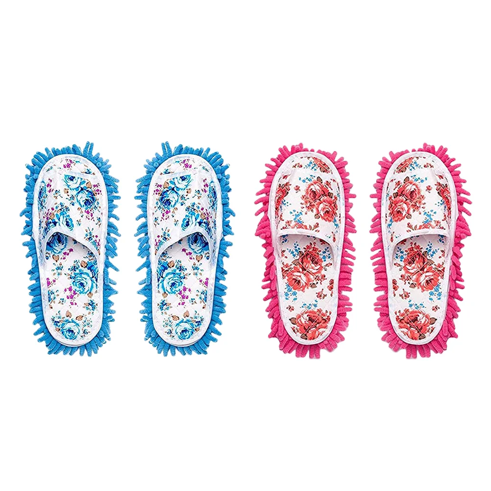 

2 Pairs Mop Slippers Reusable Mopping for Women Moping Shoes Rag Detachable Floor Wipe Cleaning Cotton Open Toe Pet Hair