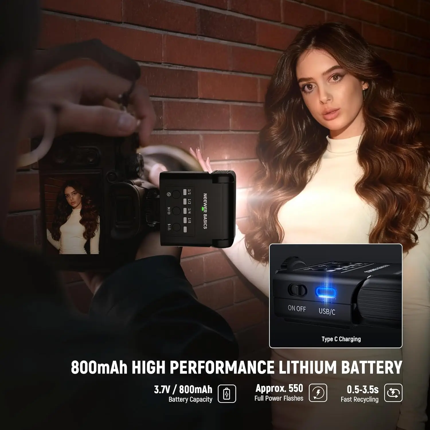 فلاش كاميرا صغير من NEEWER BASICS مع ضوء فيديو LED 2 وات وبطارية 6500 كلفن ± 300 ك/800 مللي أمبير في الساعة، متوافق مع Canon Fujifilm Sony Nikon