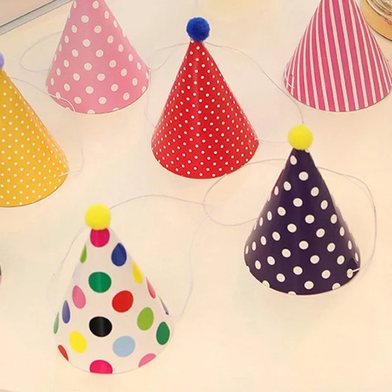 11Pcs/Bag Happy Birthday Party Hats Polka Dot DIY Handmade Cap Crown for Kids Birthday Party Photo Props Baby Shower Decoration