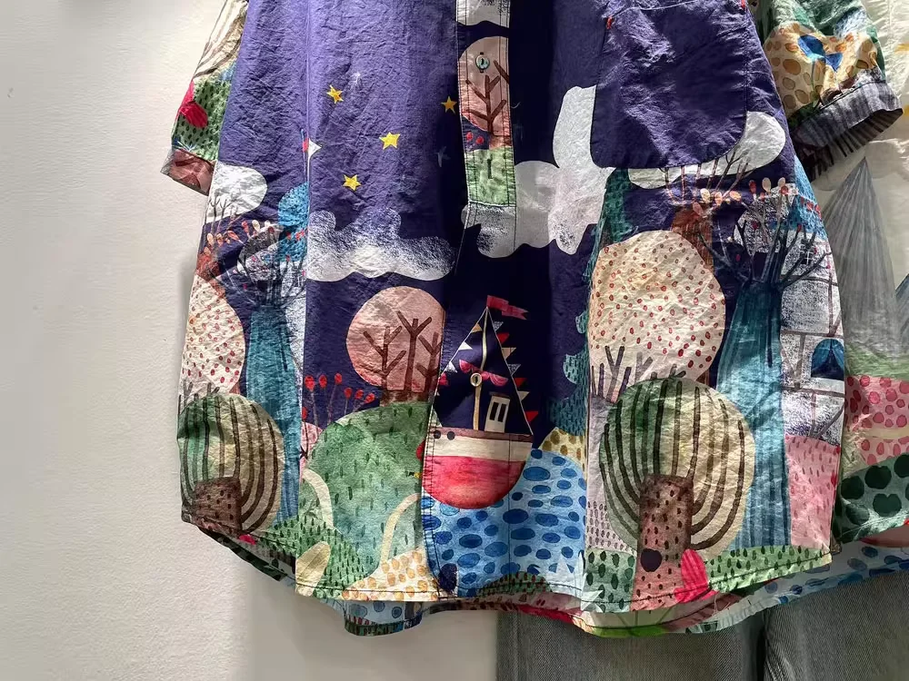 Koszule i bluzki damskie Enianechu, 100% bawełna, oversize, moda japońska Harajuku, motyw z kreskówek i leśnymi motywami, duże rozmiary.