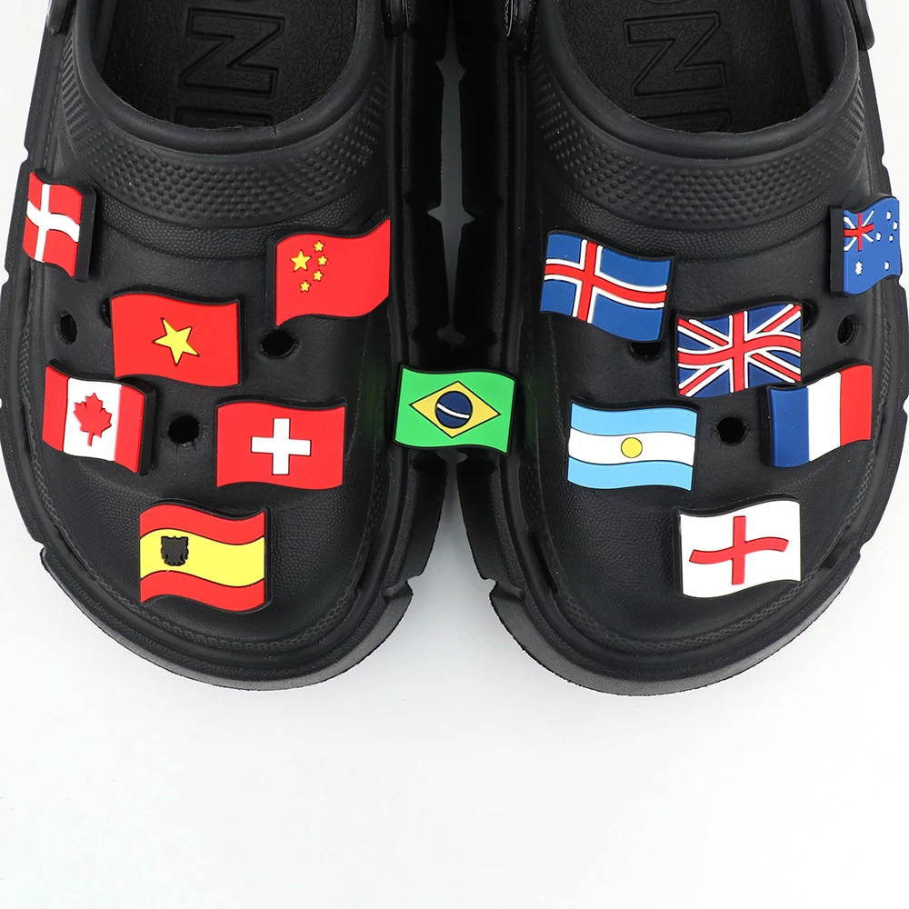 

1 Pc Shoe Decorations Pvc Cartoon Pins Croc Charms Colorful National Flag Ornament Shoe Accessories Children's Party Gift