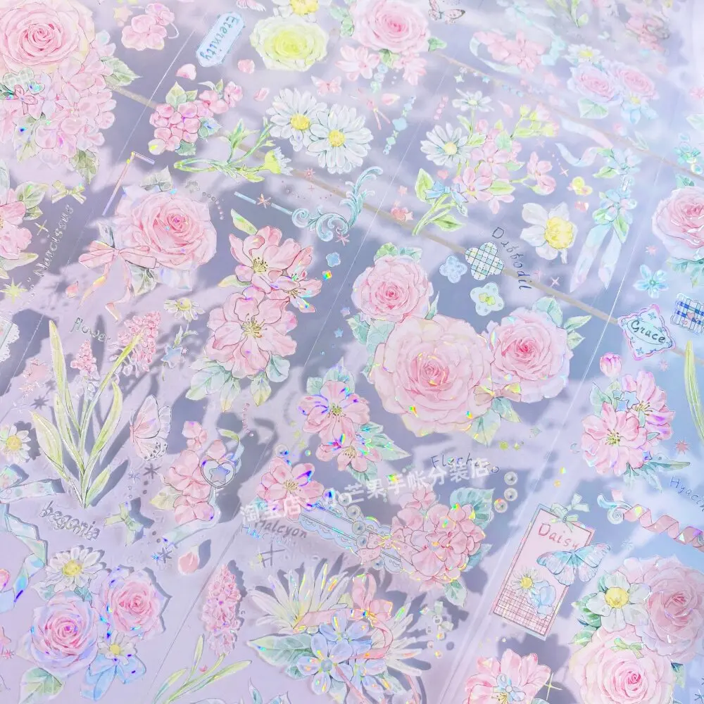 

washi tape OKMT Sub-aging Dream Color Honey Glass Rose Pink Flower Castle PET Material journal Flow planner Sticker