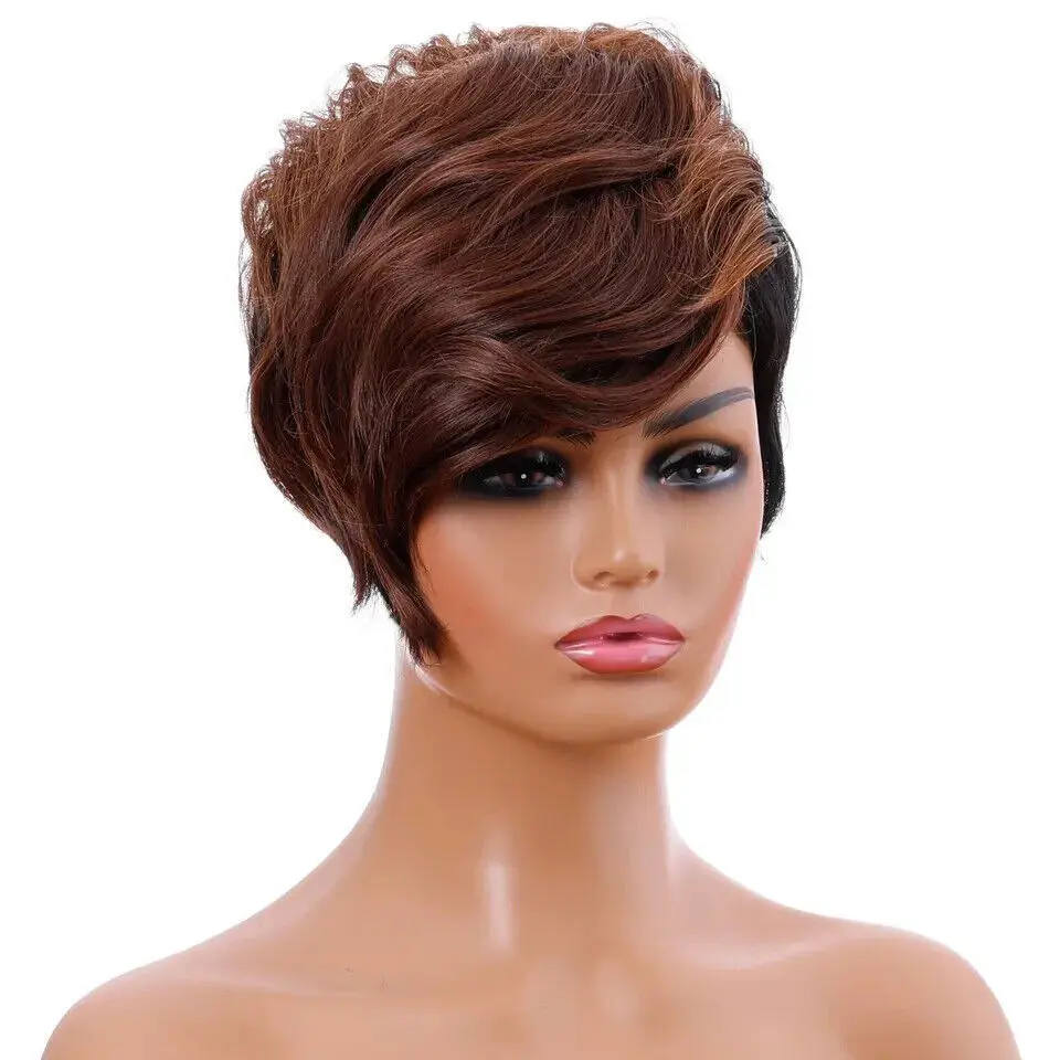 Brown+Black Short Curly Synthetic Hair Wig Fashion For Daily Party Cosplay Wigs