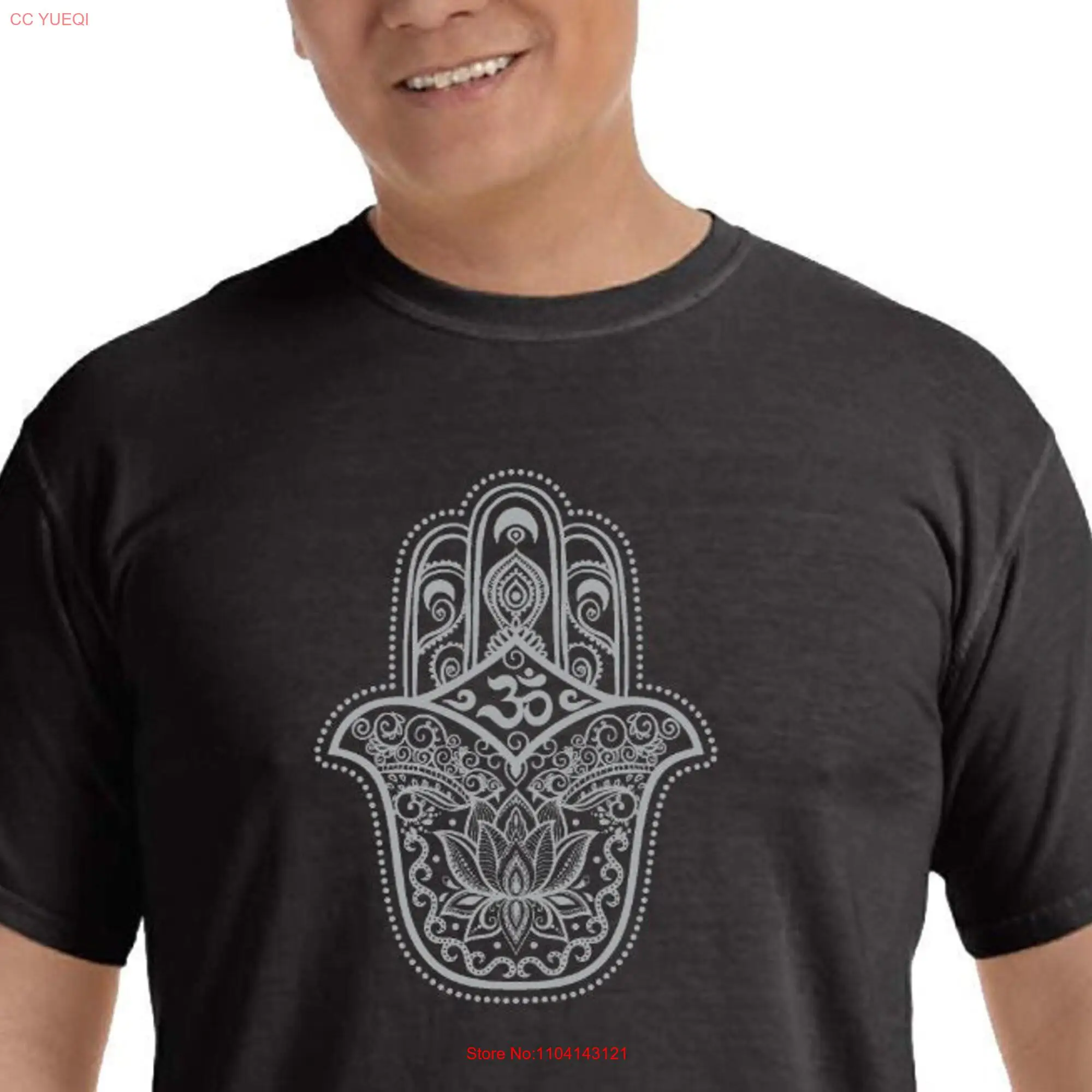 Grey Hamsa OM Adult Yoga Heavyweight Pigment Dyed T Shirt GHAMOM 1717 long or short sleeves