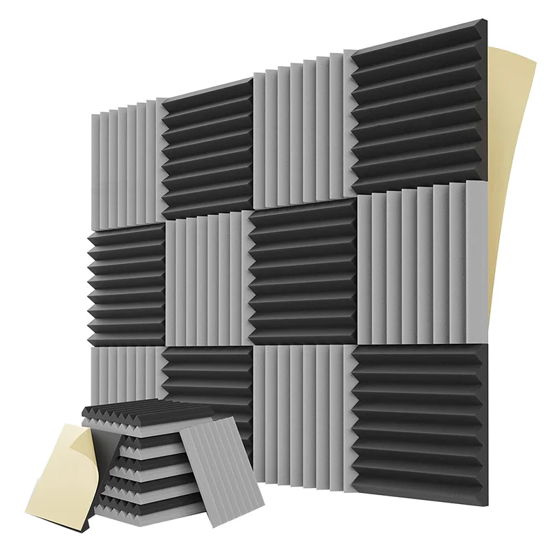 

12PCS Self-Adhesive Acoustic Panels,1X12X12Inch Sound Proof Foam Panels,For Musical Studio,Game Room,Bedroom(Black+Gray)