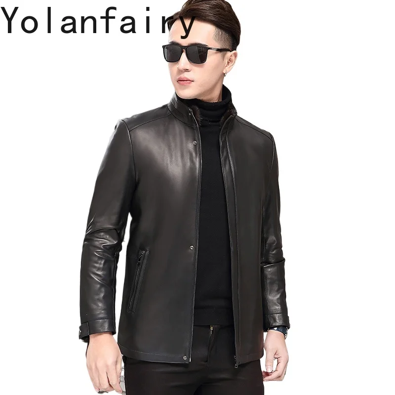 

YOLANFAIRY Real Sheepskin Genuine Leather Jacket Men Autumn Winter Mink Fur Collar Mid-length Trench Coats Man Puffer Jackets