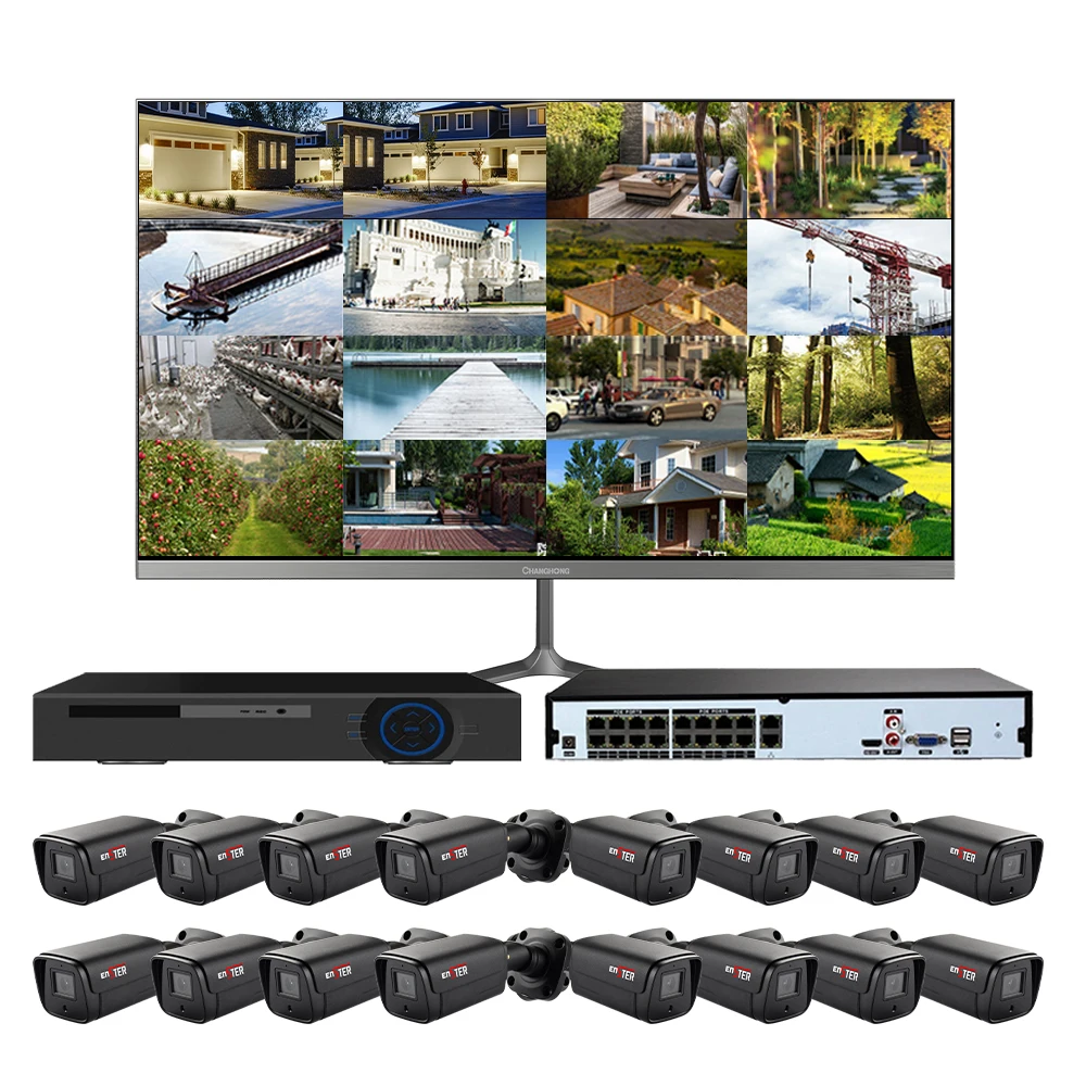 

L Enster Full HD 5MP 8MP Security NVR Kit Двустороннее аудио Полная 16-канальная система камер POE 4K с полноцветным ночным видением