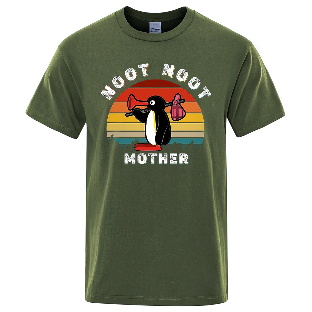 Noot Noot Pingu Retro Funny Tshirts Men Oversized Aesthetic Ulzzang Cute Graphic Tees Cotton Breathable Casual Streetwear Male