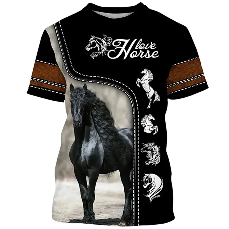 

3D Print Horse Graphic T Shirts For Men New In Casual Short Sleeve O-Neck Oversized T-shirt Tee Men's Animal Horse Print Tshirt