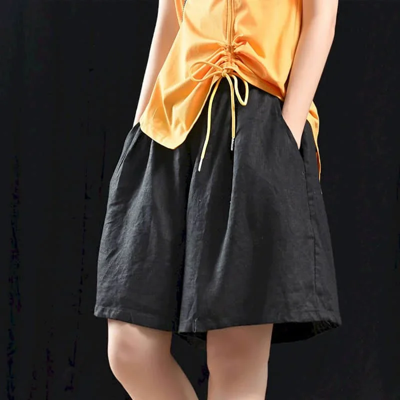 البوب القطن الكتان السراويل النساء الصيف Vintage مرونة الخصر بنطال ذو قصة أرجل واسعة حجم كبير عادية فضفاض المتضخم السراويل النساء الملابس