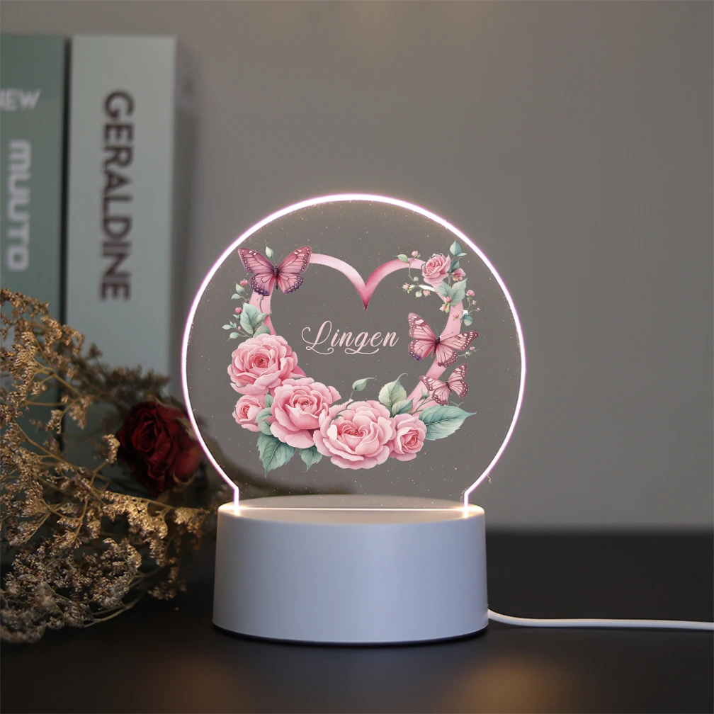 1 unidad de luces nocturnas acrílicas con estampado UV de flores de colores bonitos con nombre, lámpara que cambia de Color para sala de estar y habitación de niños