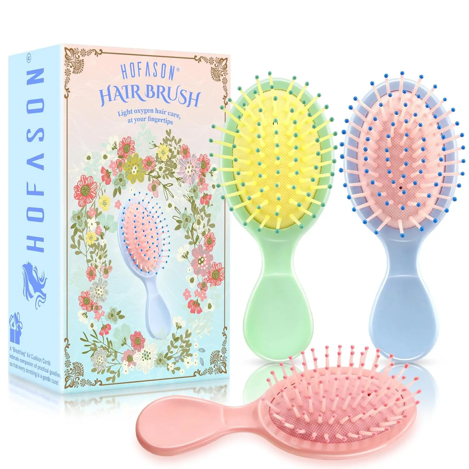 

3-Pack Mini Wet Hair Brush Set for Women, Girls & Travel - Portable Detangling Brush with Air Cushion Teeth