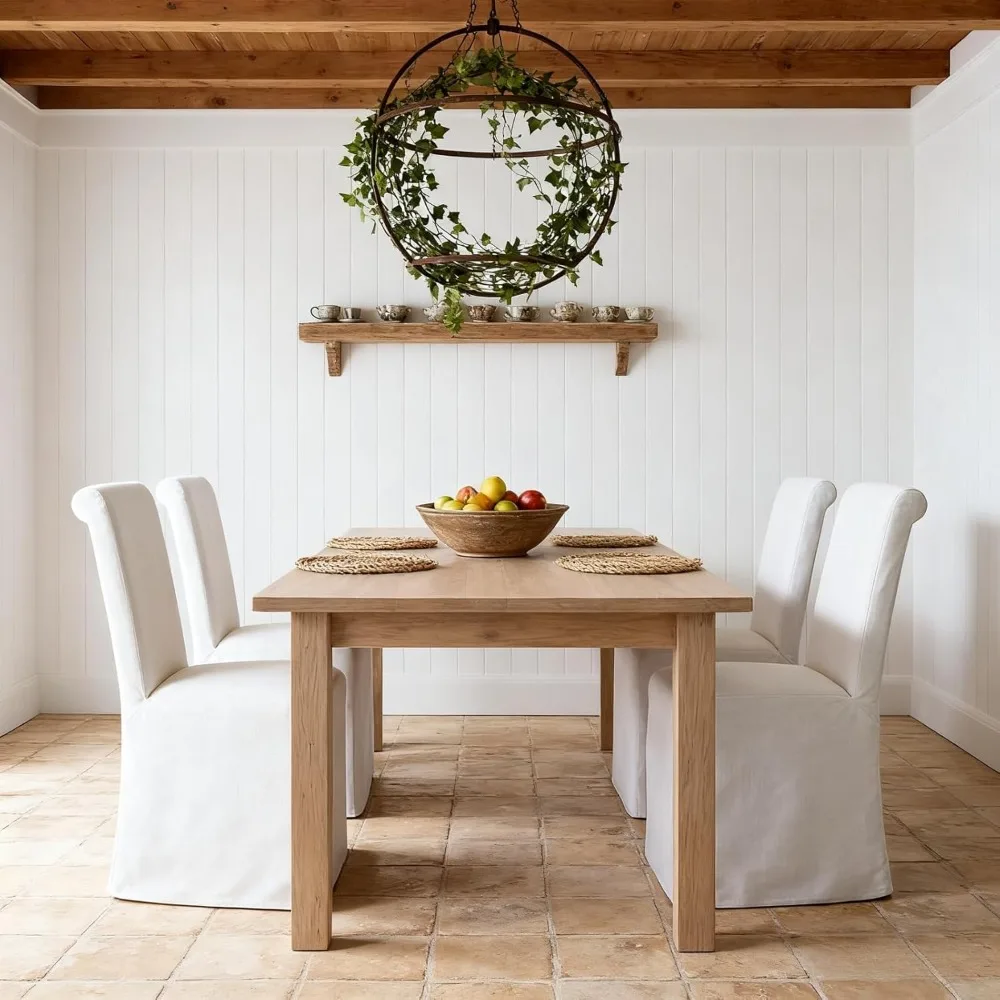 مجموعة كراسي تناول الطعام ذات الغلاف المنزلق مكونة من 2، كراسي غرفة طعام بارسونز المنجدة مع غطاء من الكتان قابل للإزالة، مزرعة حديثة #6