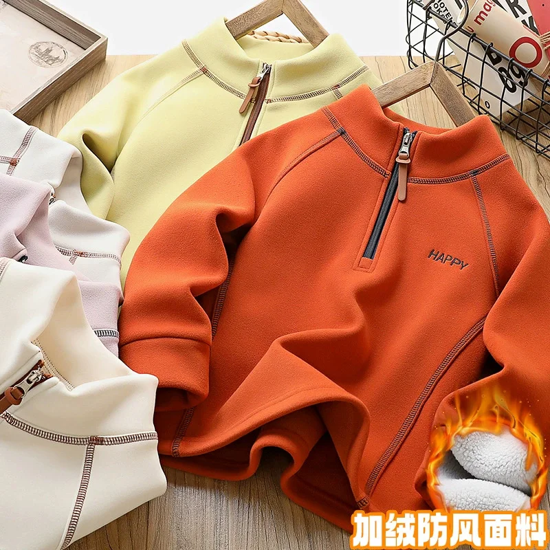

Boys Girls Thickened Sweatshirts Winter Fleece Jumper Kids Fashion Warm Pullover Autumn New Casual Loose Tops Children's Clothes