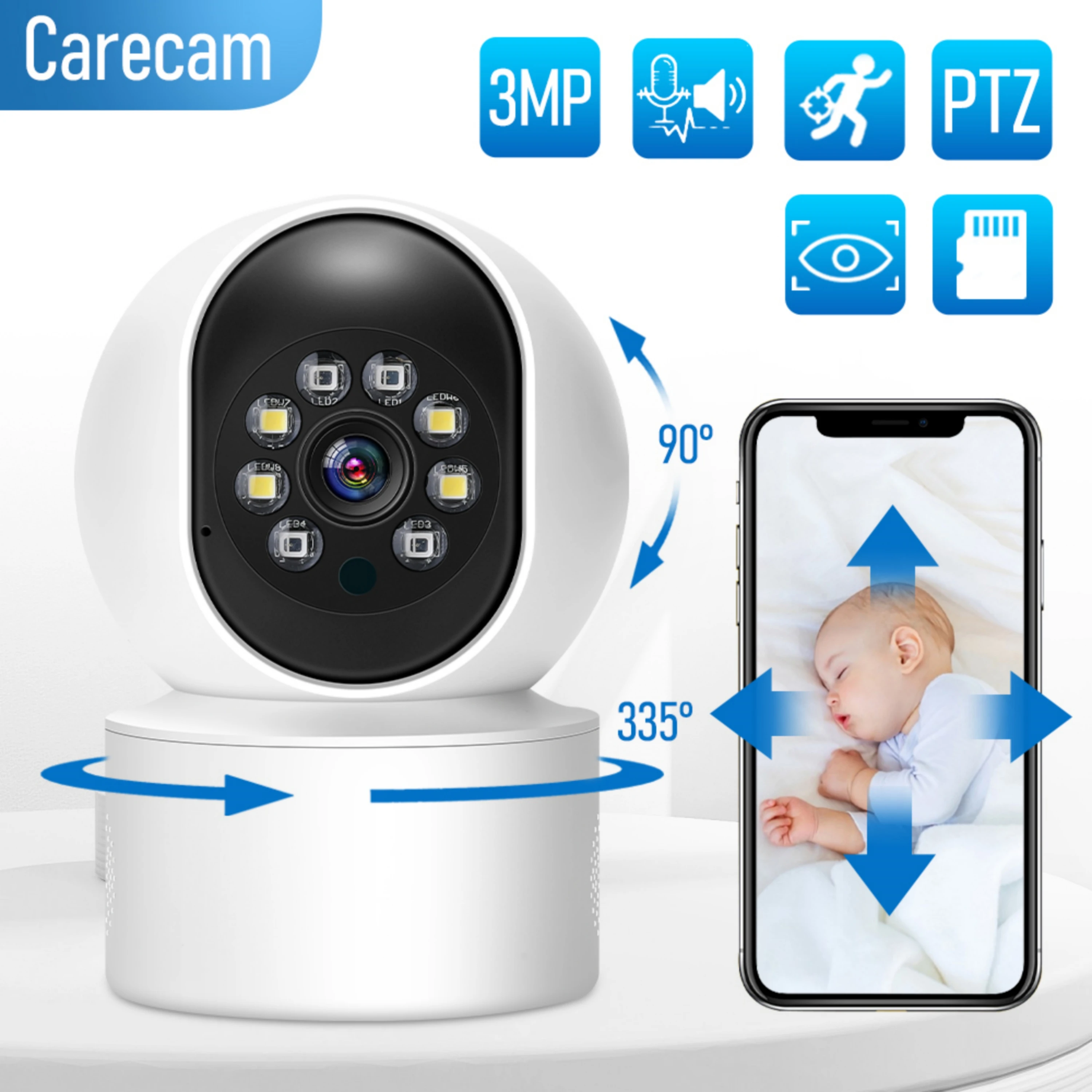 3MP/5MP Wifi PTZ Camera 360 Home Security Auto Tracking Human Detection Two-way Audio Wireless IP Camera Baby Monitor