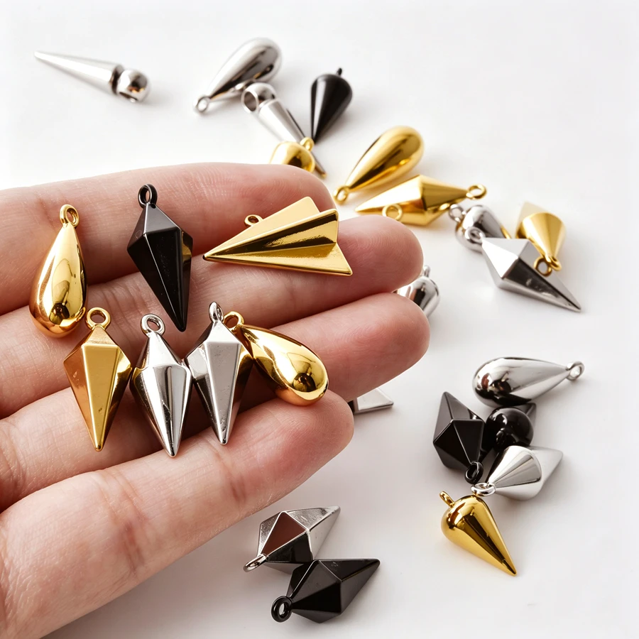 8Pcs Stainless Steel Punk Circular Cone Pendant DIY Earrings Bisutería Gothic Black Spike Rivet Colgantes Jewelry Accessories