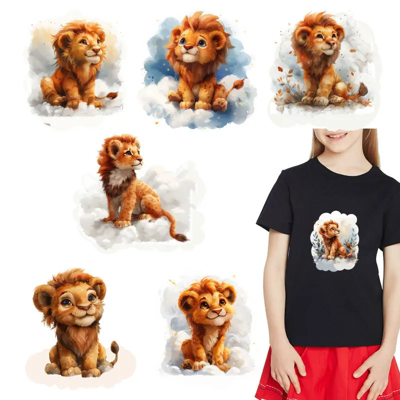 Kid Cloud Animal Lion Iron On Heat Transfer Stickers For Clothes DTF Pinted Vinyl Thermal Appliques Washable T-Shirt Decal