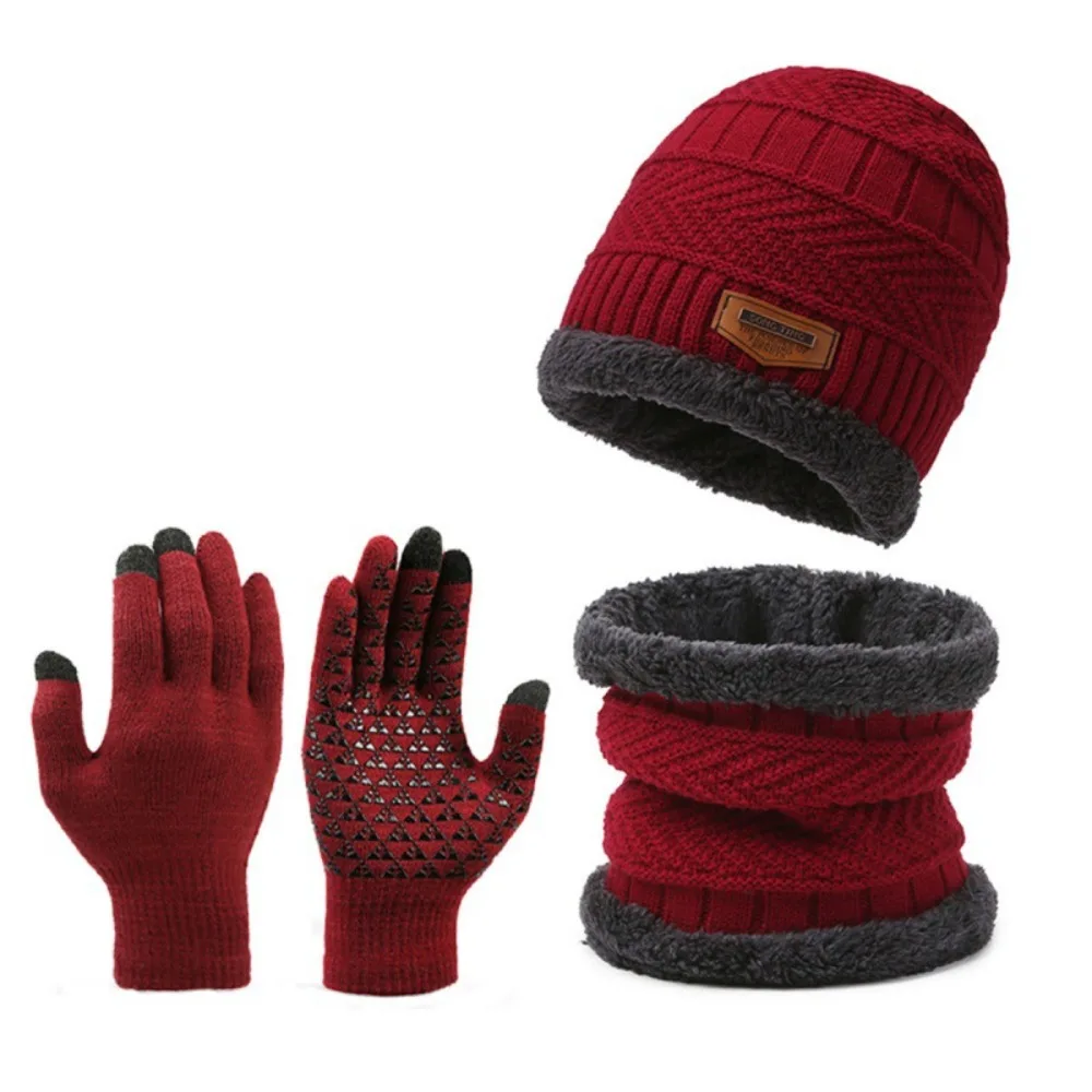 

Fashion Knitted Hat Scarf Gloves Set Thickened Windproof Hat And Neck Scarf Ear Protection Beanie for Mans Women
