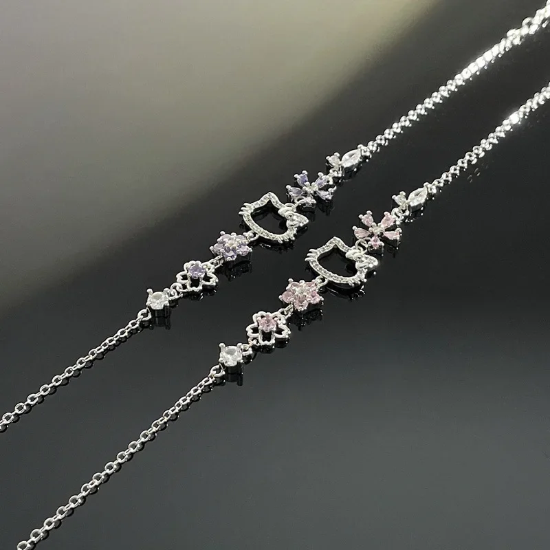 

Sanrio Anime Hello Kitty Pink Purple Diamond Sweet Cool Bracelet Niche Lovely Fashion Exquisite Kawaii Girl Fashion Hand Jewelry
