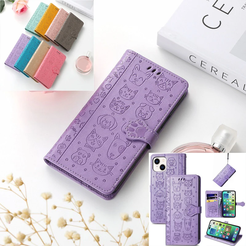 

Flip Cover Phone Case For iPhone 15 Plus 14 13 12 11 Pro XR XS Max 6 7 8 Plus Animal Pattern Embossing Wallet Card Phone Cover