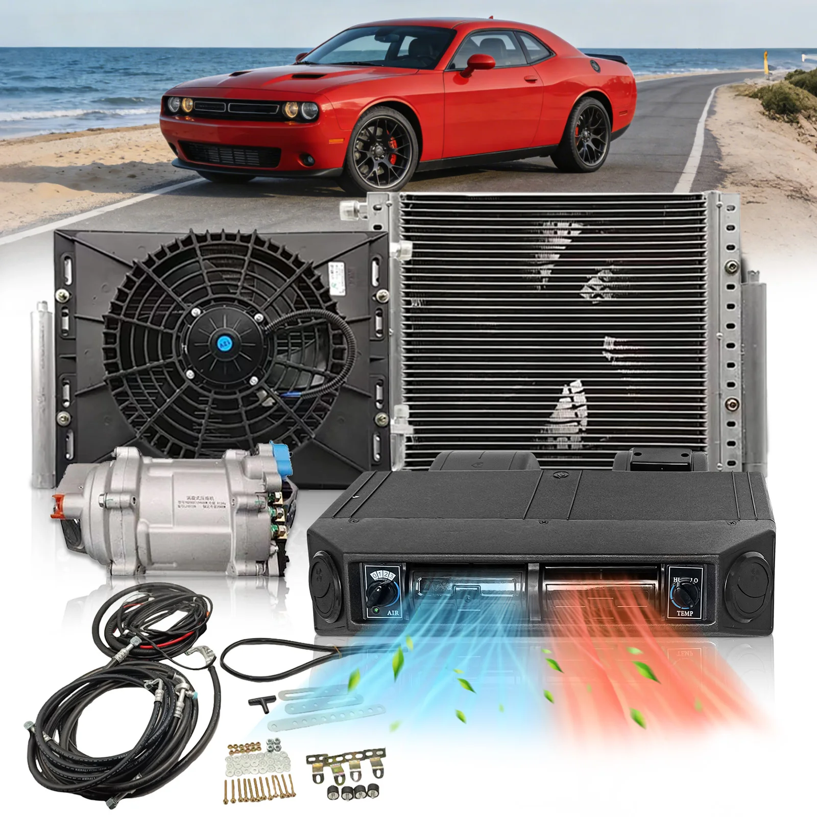 Treeligo Universal Car Air Conditioner Cool Heat A/C Auto Electric Air Conditioning Compressor Evaporator Condenser Fan 10500BTU