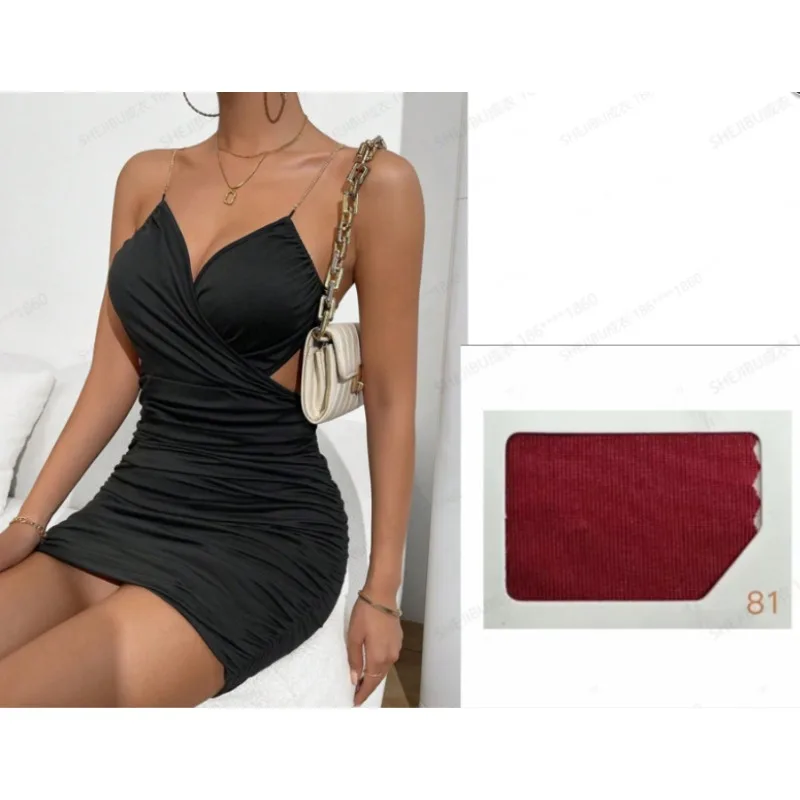Women Spaghetti Strap Bodycon Mini Dress V Neck Wrap Ruched Cutout Waist Slim Party Club Night Out Elegant Casual Short Dresses - view 4