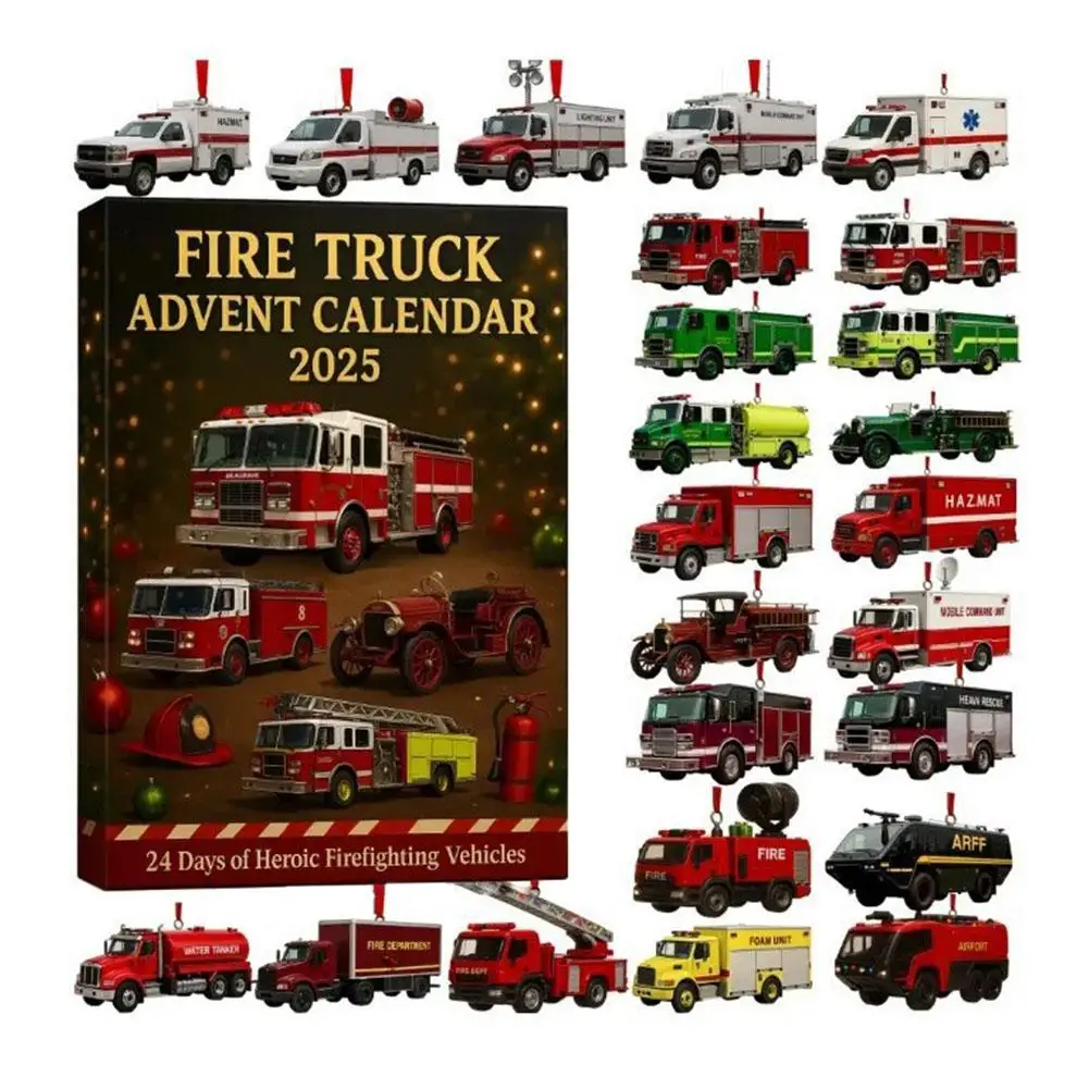 شاحنة إطفاء عيد الميلاد تقويم القدوم 24 يومًا من عطلة تقويم القدوم 2D شاحنة إطفاء زينة مركبة مكافحة الحرائق #5