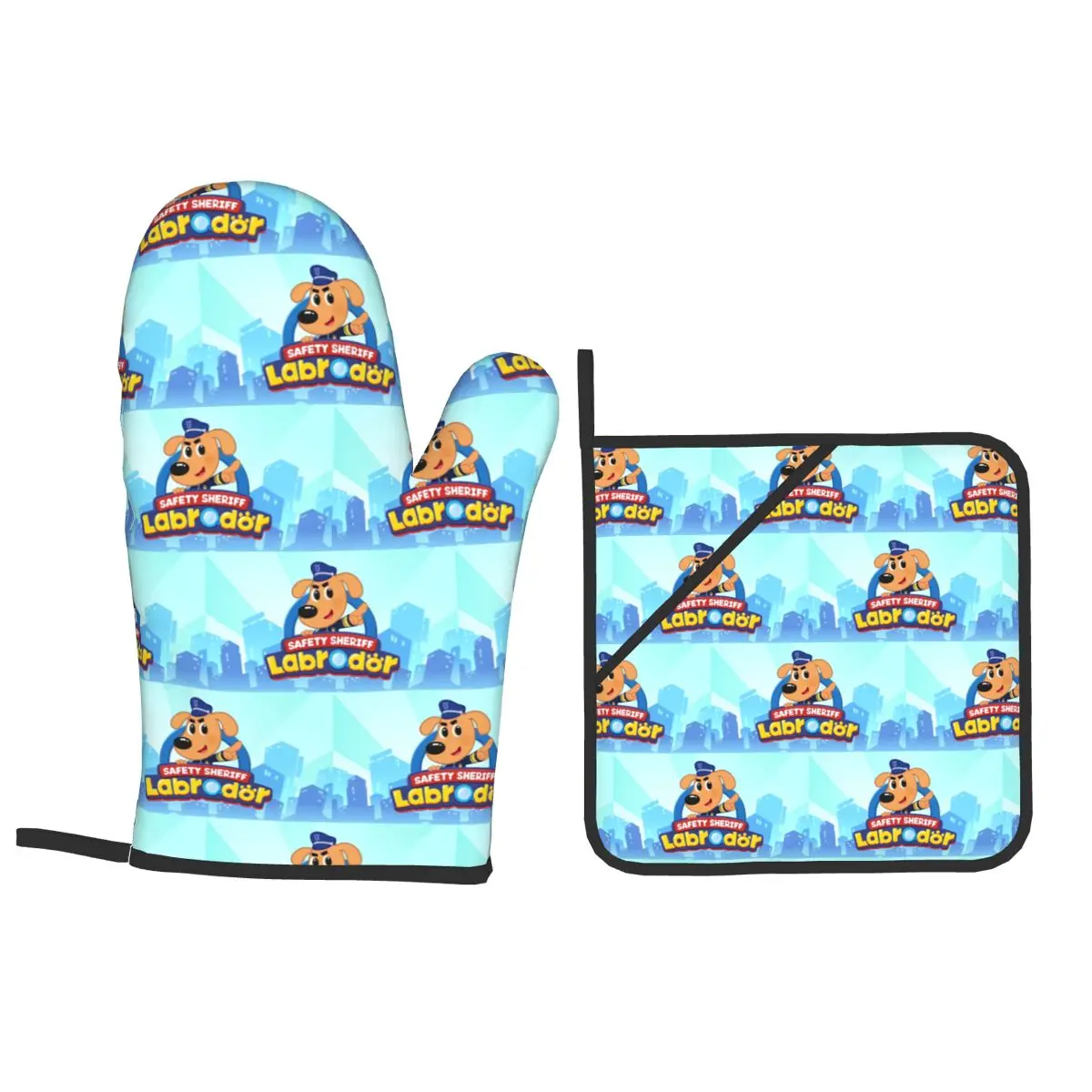 Sheriff Labrador Oven Mitts and Pot Holder Sets of 4 for Baking Kitchen Cooking BBQ Resistant Non-Slip Gloves