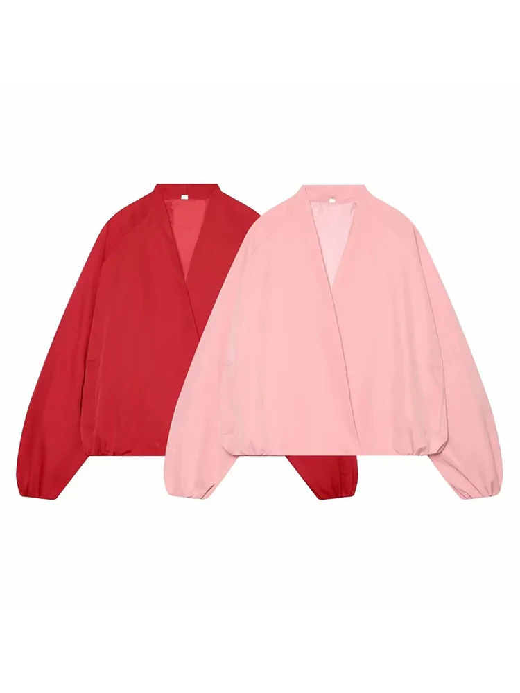 Women Jackets Coats Fashion Casual Loose Jacket Autumn New Women V-Neck Long Sleeve Coats Female Outerwear Chic Tops