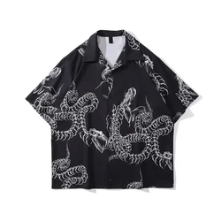 Camisa estilo harajuku havaiana masculina e feminina, impressa em 3D, moda casual, mangas curtas, tops de lapela, grandes dimensões, roupas unissex