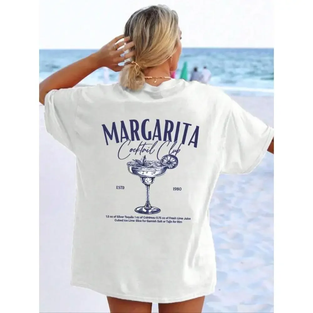 

Women's Letter Beverage Graphic Round Neck Tees Casual Short Sleeve T Shirt for Summer Pattern Tops for Daily