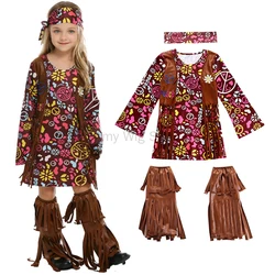 Youngsters Hippie Costume Set 60s 70s Hippie Dress Princess Party Accessories for Carnival Halloween Cosplay Dress Up Outfits