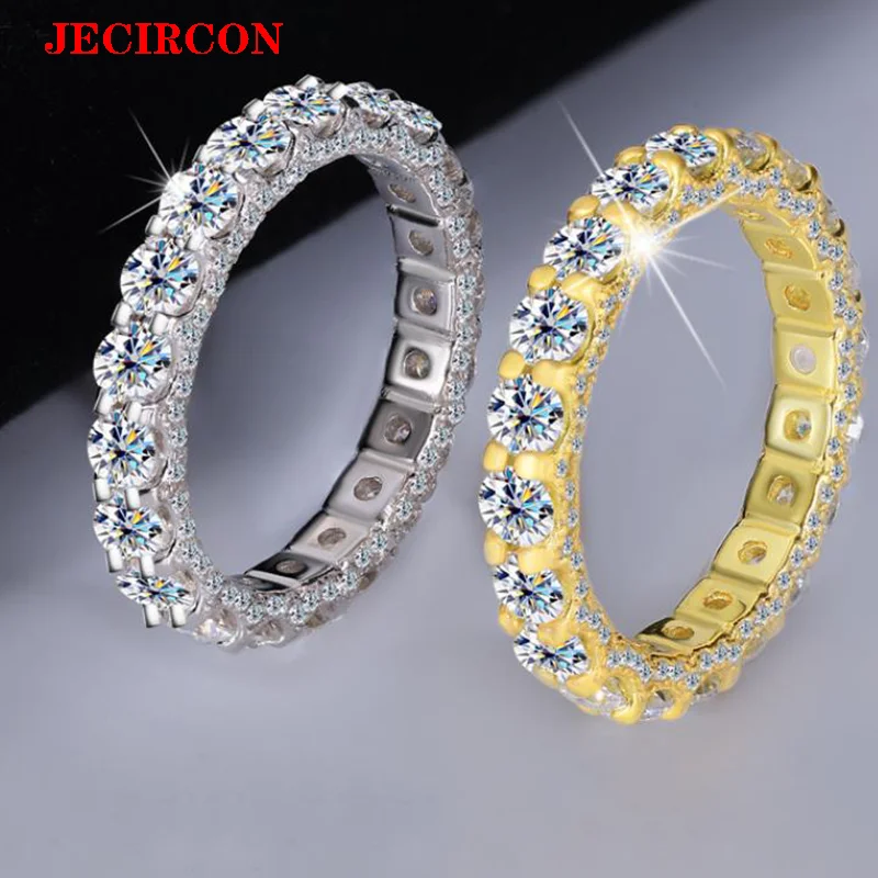 

JECIRCON Glistening S925 Sterling Silver Moissanite Eternity Ring, 3mm Stones, 3.4mm Width Stackable Minimalist Band for Women