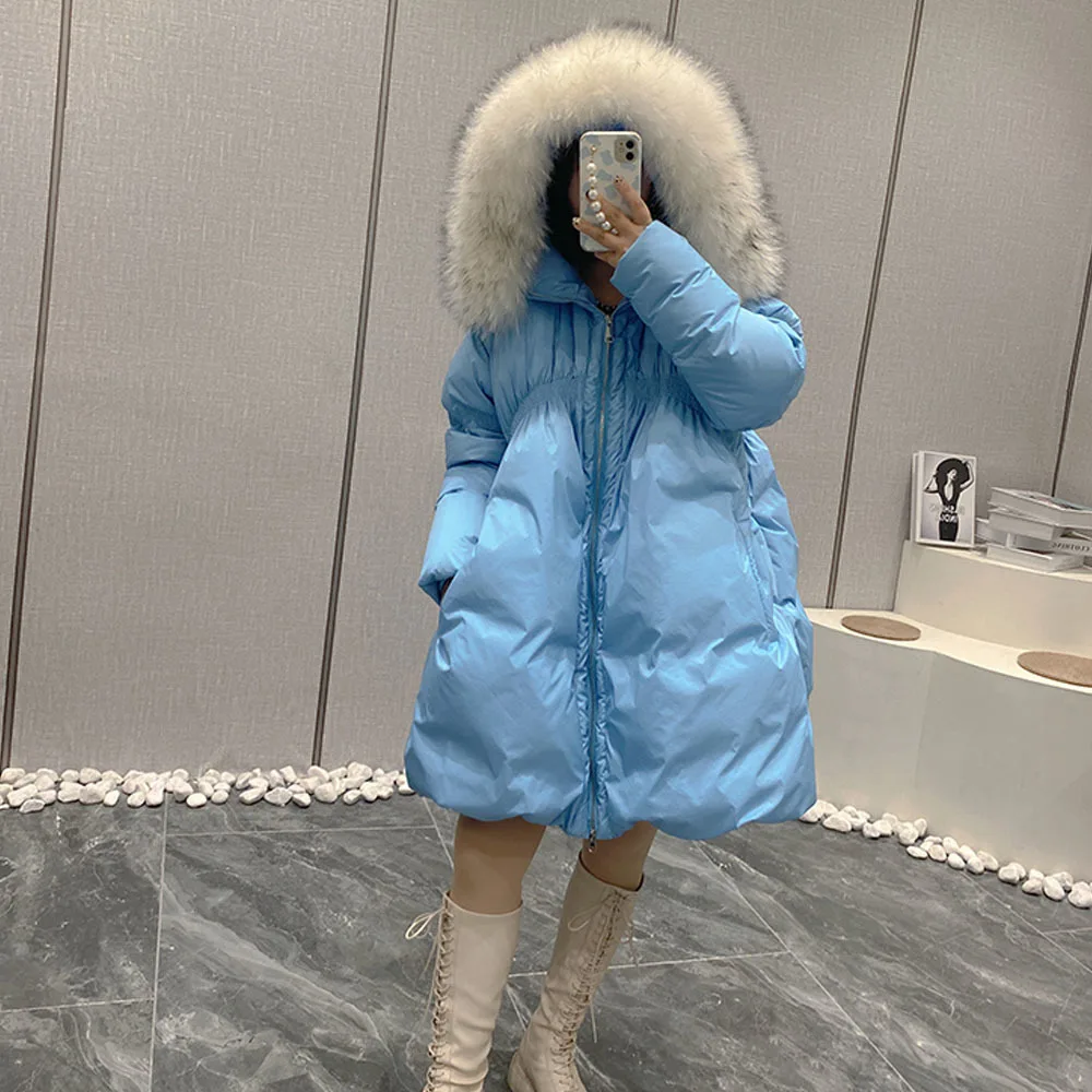 Winter Down Jackets Women Real Fox Fur Hooded Parkas Lady Puffer Coats Thicken Warm Bat Type Snow Outwear Female Loose Overcoats