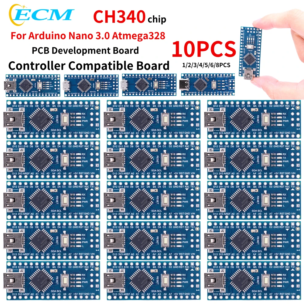 For Arduino Nano 3.0 Atmega328 Development Board Module Controller With The Bootloader Type-C/Micro-USB Board CH340 Driver 16Mhz