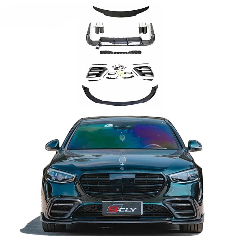 

CLY Car lip For Benz 2020 S-class W223 body kit B style front lip rear lip spoiler and fog lamp frame