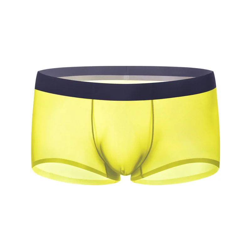 

Мужские трусы-боксеры с U-образным вырезом, тонкие, из ледяного шелка, бесшовные, прозрачные, эротические, с низкой посадкой, для геев