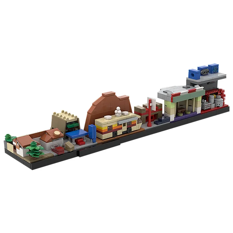 MOC Classico personaggio televisivo americano Bianco e rosa Cucina di farmaci Lab RV City Street View Skyline Building Blocks Modello Giocattolo per bambini Regalo