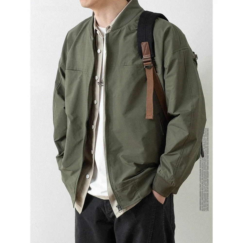 

American Sle Baseball Collar Jaet Men's Spring Autumn Outdoor Casual Loose Pilot Jaet Pure Color Simple Design
