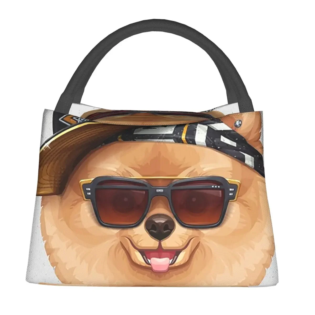 Orange Pomeranian Hip-Hop Super Star Lunch Bags Bento Box Waterproof Lunch Tote Picnic Bags Thermal Bag for Woman Student Work