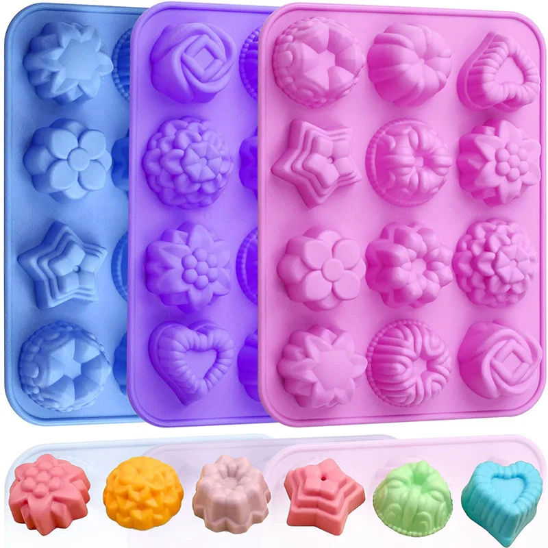 

Silicone Flower Shapes Chocolate Ice Cube Jelly Blossom Rose Baking Tray Molds Unique Heart Star Food Grade Non-stick BPA free