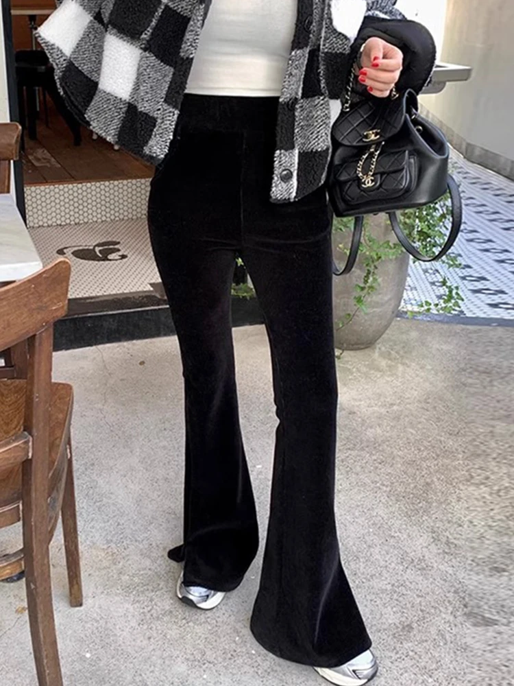 

Ele High Waist Slimming Micro Flared Long Pants Korean Sle Commute Teaded Trousers with Slit Design for Women