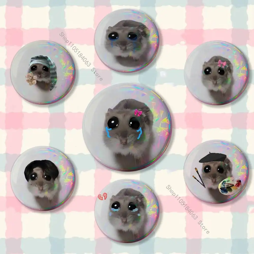 

Funny Sad Hamster Meme Badge on Backpack Clothes decoration Tinplate Round Brooch Funny Custom Gifts for Friend