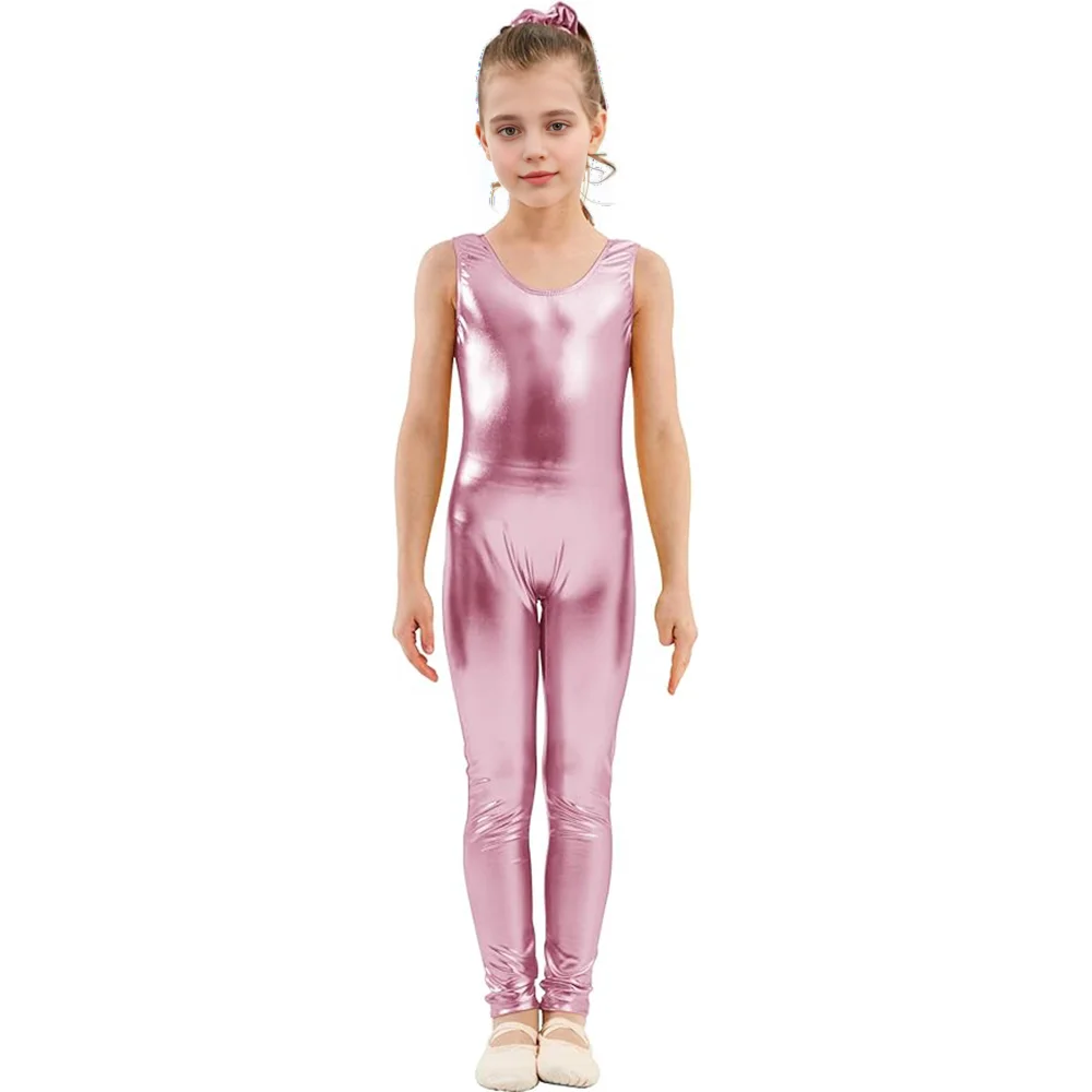 Speerise crianças brilhante metálico elastano tanque unitard sem mangas trajes de halloween ginástica roupas esportivas de uma peça plausiuit meninas