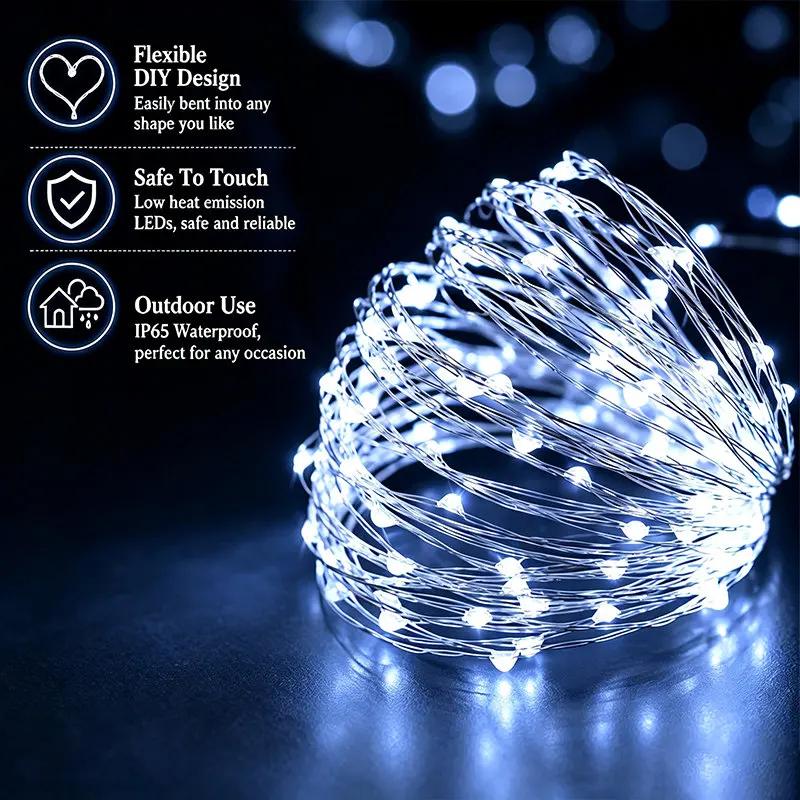 LED Twinkle Solar Fairy String Lights 8 Modes Solar Powered Waterproof Lamp for Garden Patio Tree Christmas Party Decor
