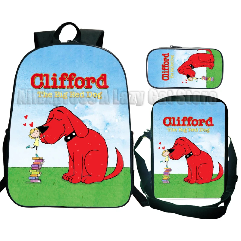 STRUford-Sac à Dos d'École avec le Grand Chien Rouge pour Enfant Adolescent, Cartable de Voyage avec Dessin Animé, 3 Pièces